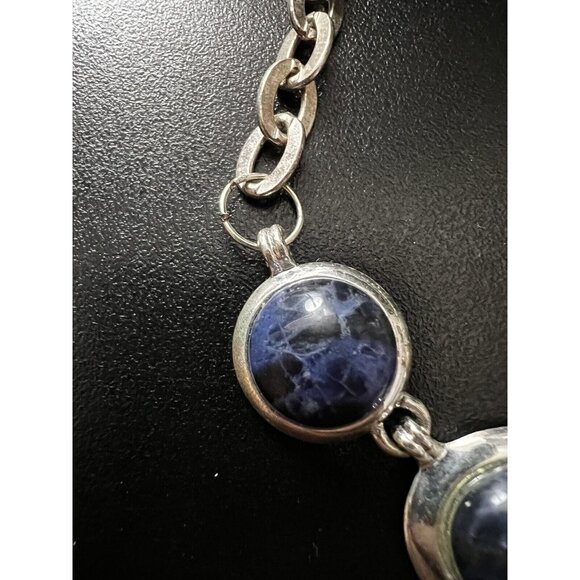 Silver Chain Necklace with Royal Blue Stones - Picture 2 of 6